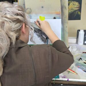 Practicing fine detail on a feather design