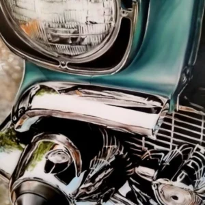 chrome and blue car detail